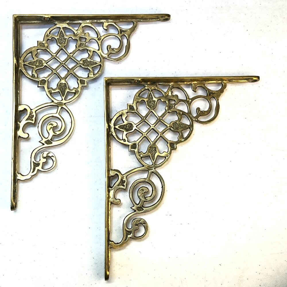 A Pair Of Gold Tone Antique Vintage Cast iron Wall Mounts Decorative Shelf